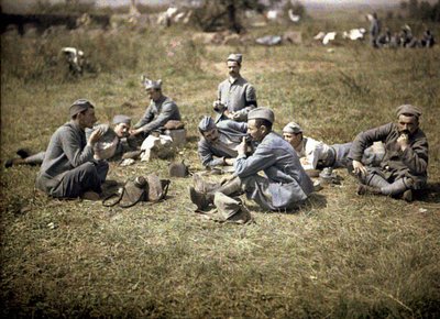 Soldiers resting after a meal, Aisne, France by Fernand Cuville